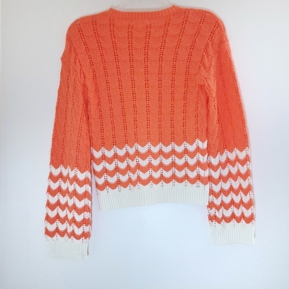 Abound Coral & Ivory Striped Pointelle Knit Sweater - Picture 3 of 8